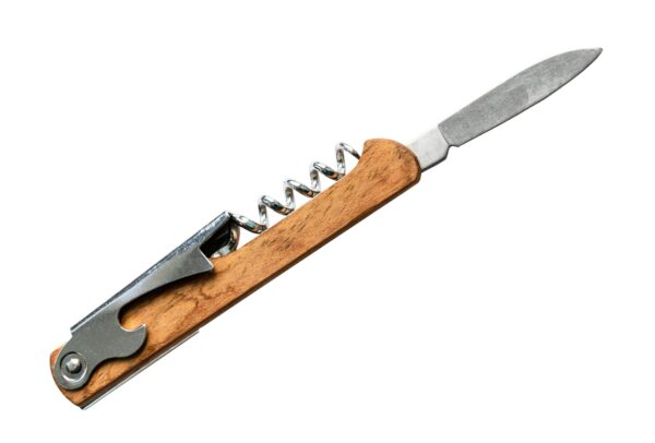 wine knife with wooden handle isolated on white